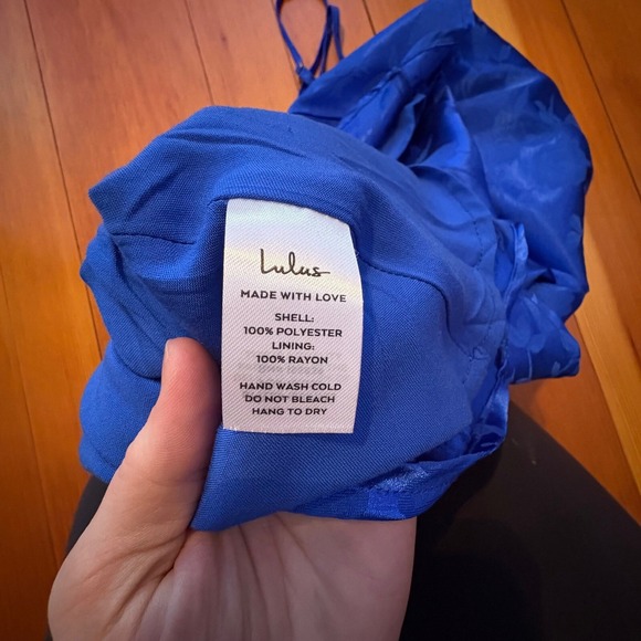 Lulus Royal Blue Slip Dress‎ Floral Satin Cowl Neck Mini Party Dress Large - Picture 6 of 9